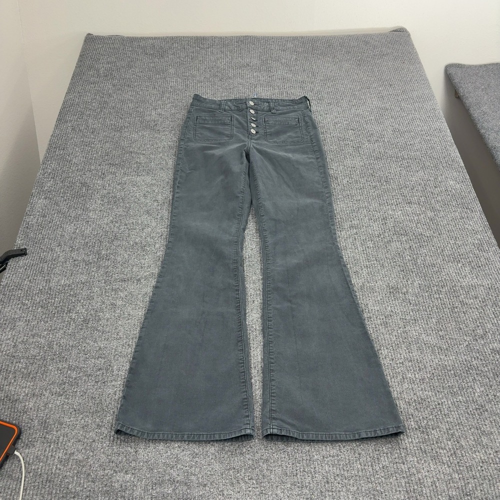 American Eagle Pants Womens 29 Gray Corduroy Super Hi-Rise Flare Stretch Boho‎